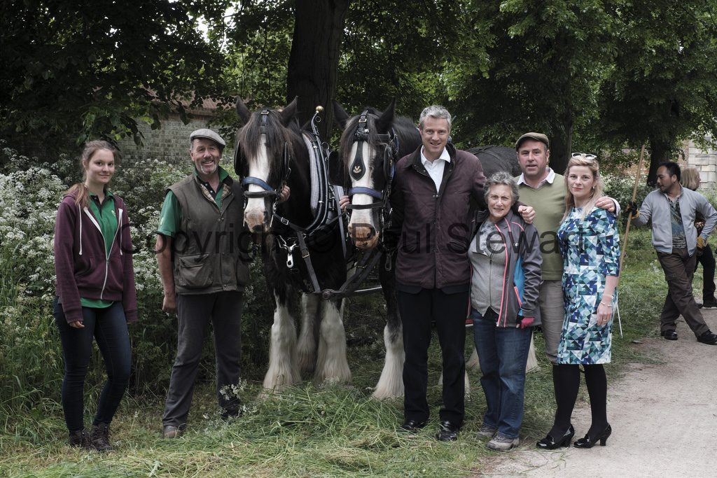 BRITAIN  Richmond  25/05/2016 OPS: Local MP Zac Goldsmith visits the avenues round Ham House in Petersham, where volunteers from Thames Landscape Strategy are working with the Royal Parks Shires to maintain the paths in their glory. The horses are used to mow the grass and cow parsley that would otherwise block the paths, ©Picture by Paul Stewart 2016